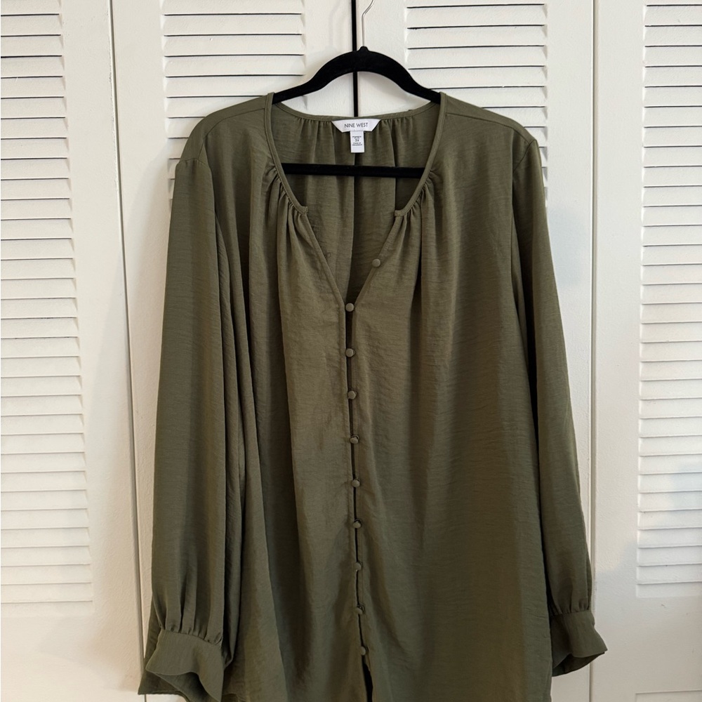 Nine West Women’s Blouse Olive Green 3XL